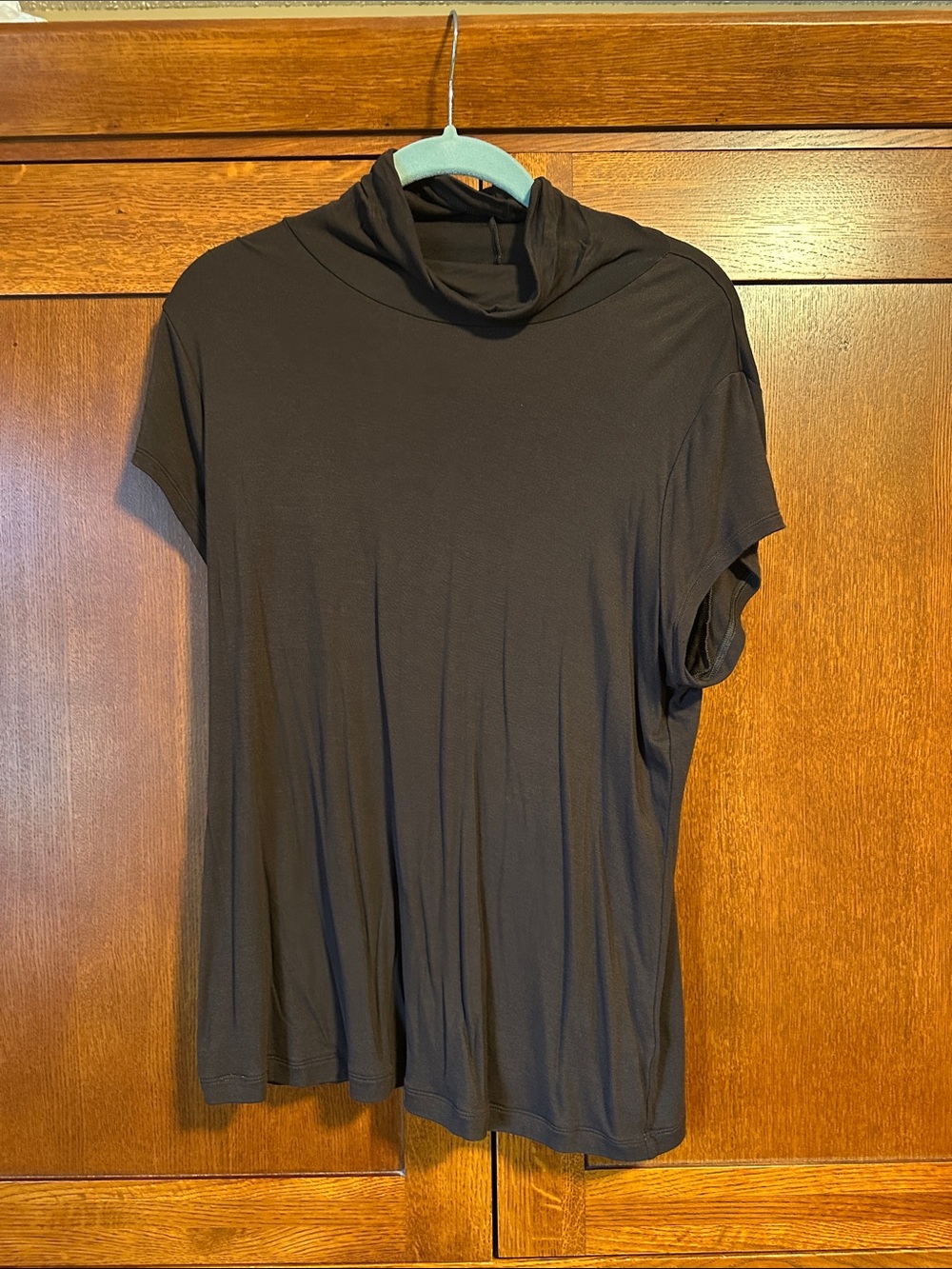 CAbi Dark Brown Short-Sleeve Draped Neck Tee